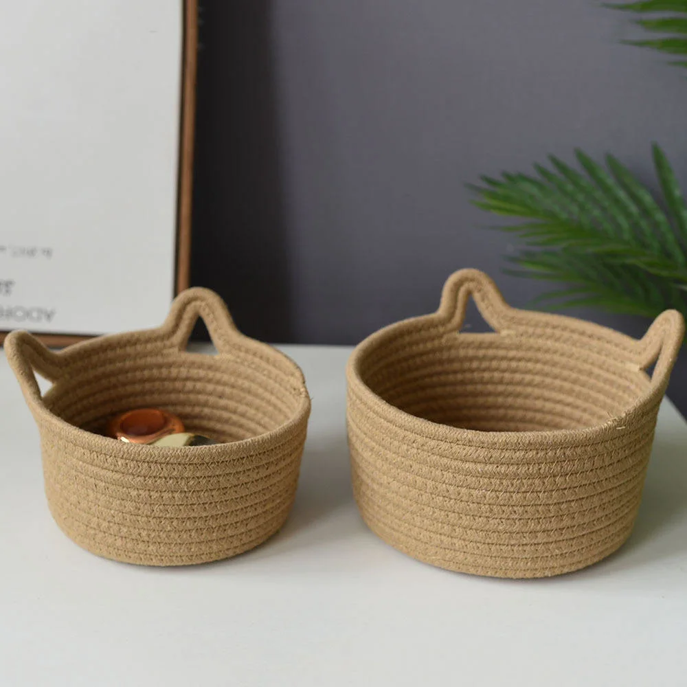 Cotton Thread Basket Woven Rattan Cat Ear Round