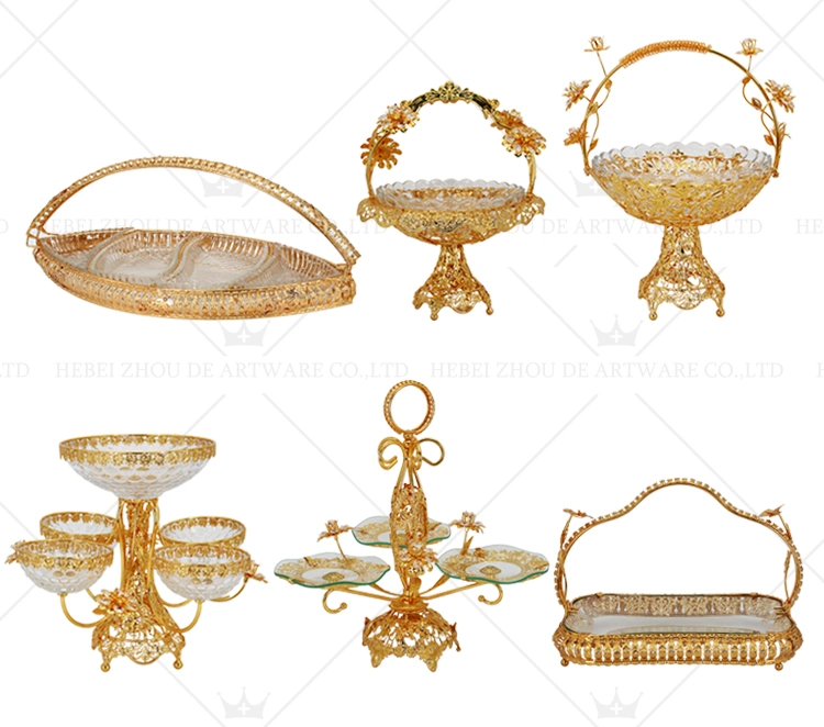 Wholesale Gold Metal Glass Mirrored Trays for Wedding Home Decor