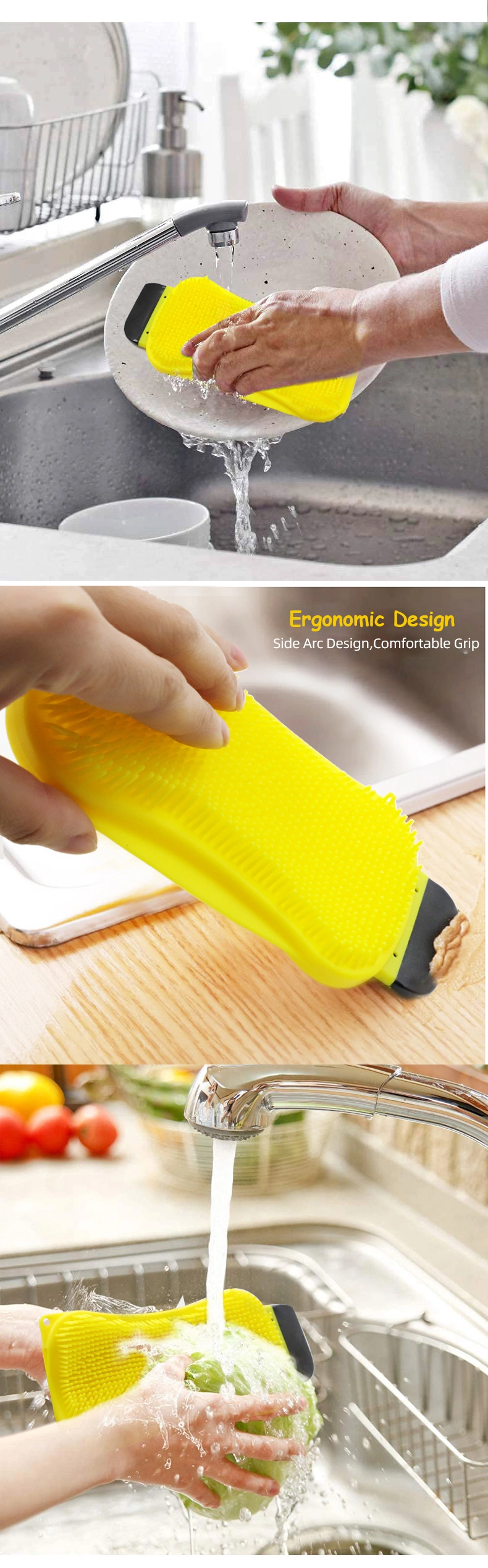 Houseshould Dishwashing Silicone Pad Cleaner Sponge Silicon Cleaning Brush for Dishes