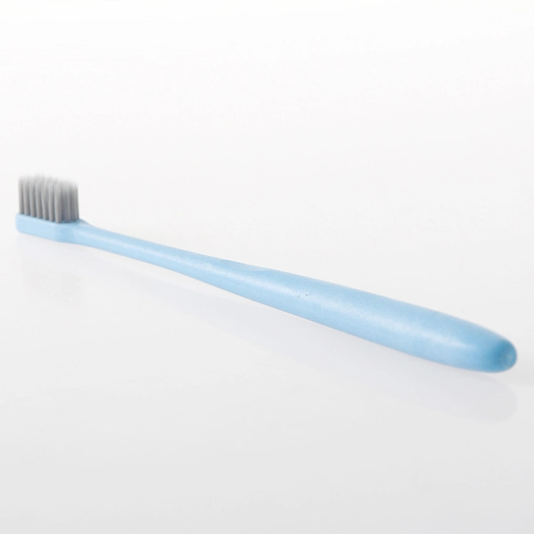 Wholesale Blue Square Head Disposable Travel Straw Toothbrush