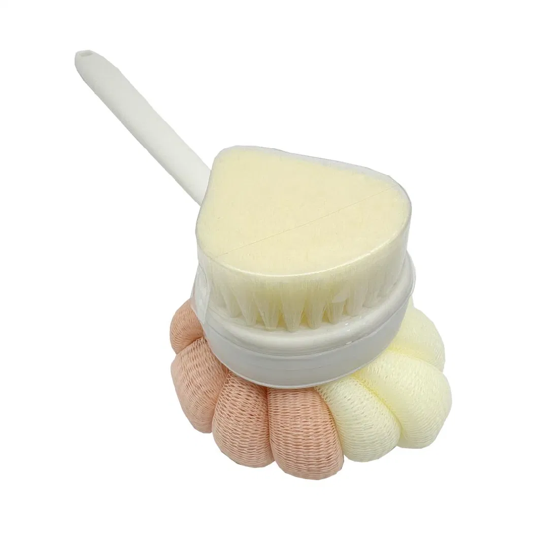 Free Sample 40g PE Mesh Sponge Ball Bath Brush with Long Handle