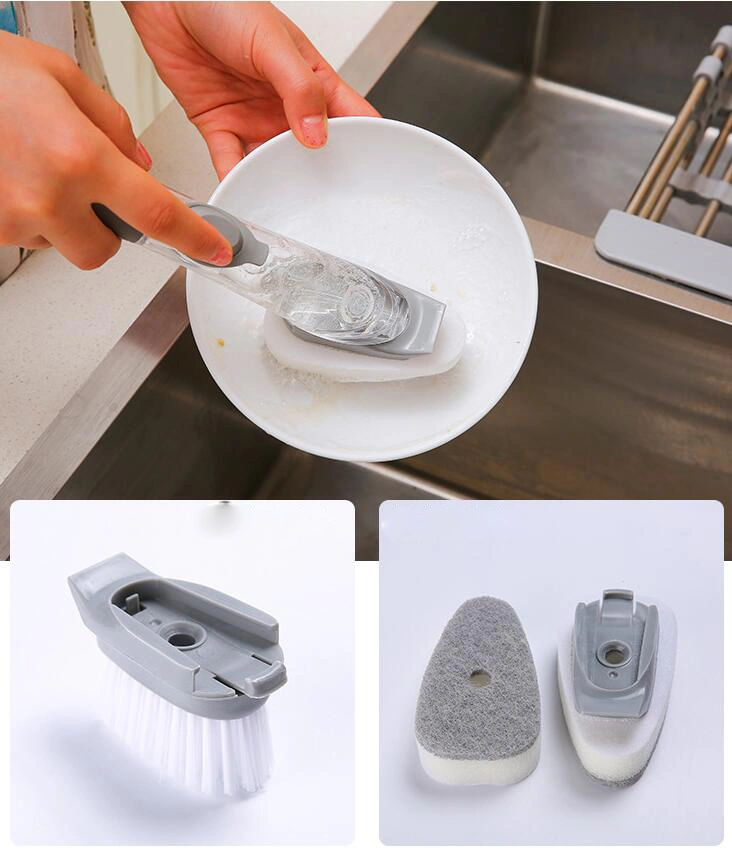 Hydraulic Cleaning Brushes with Refill Liquid Soap Dispenser Dish Sponge Pot Cleaner