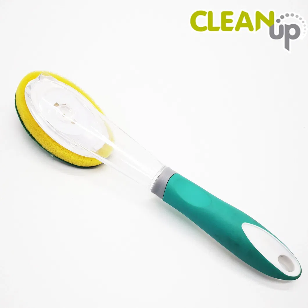 Kitchen Cleaning Plastic Handle Soap Dispensing Washing Dish Brush with Sponge