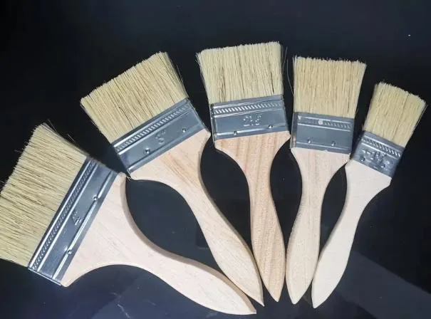 Natural White Bristle Chip Brush Natural Wooden Handle Oil Paint Brush Set