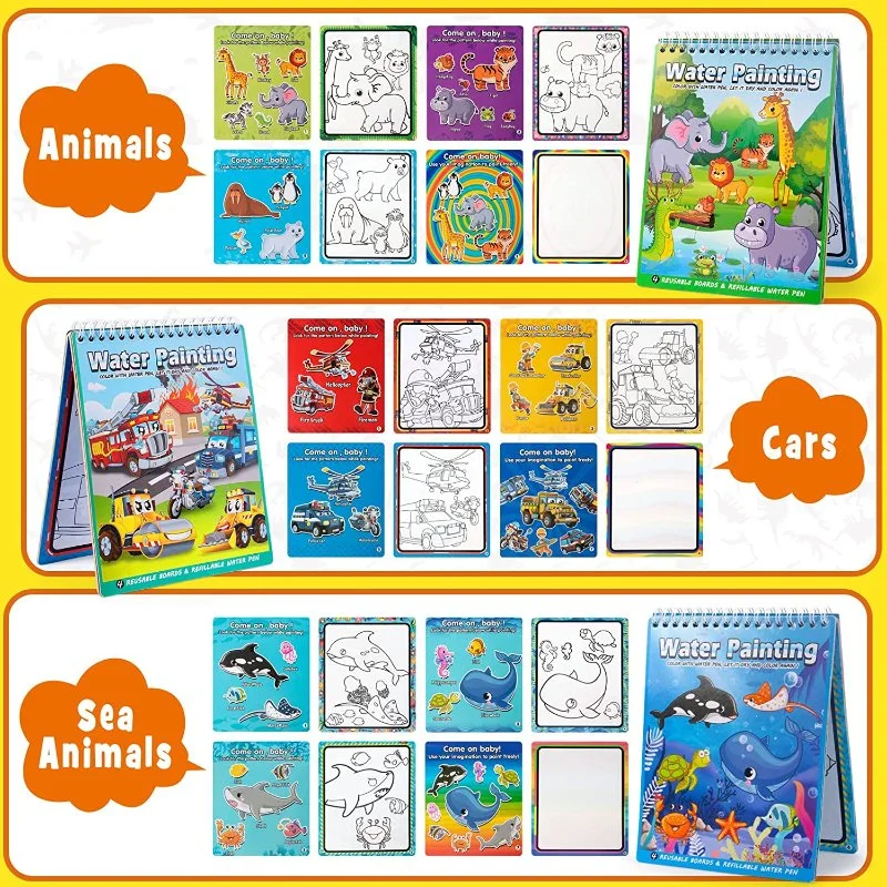 Water Painting Book Magic Paint with Water Activity Pad No Mess Reusable Educational Doodle Drawing Toys for Kid Toddlers