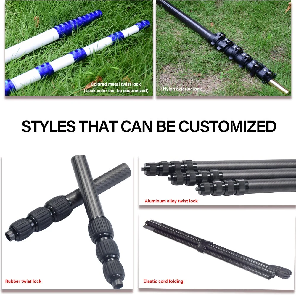 High Stiffness 15m 3K Twill Matte Fiberglass or Carbon Fiber Telescopic Extension Pole