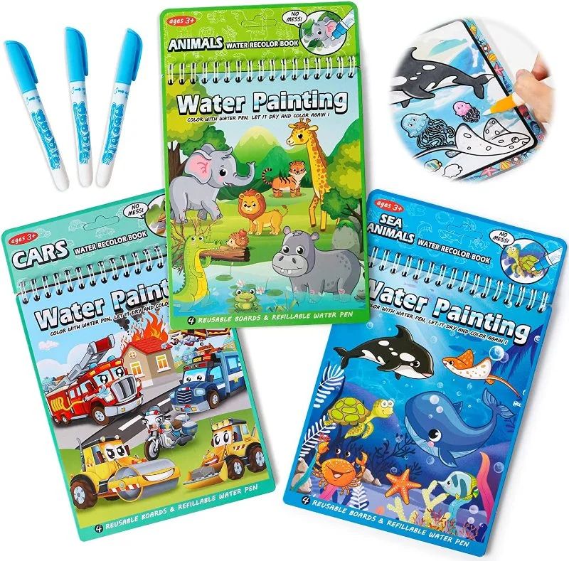 Water Painting Book Magic Paint with Water Activity Pad No Mess Reusable Educational Doodle Drawing Toys for Kid Toddlers