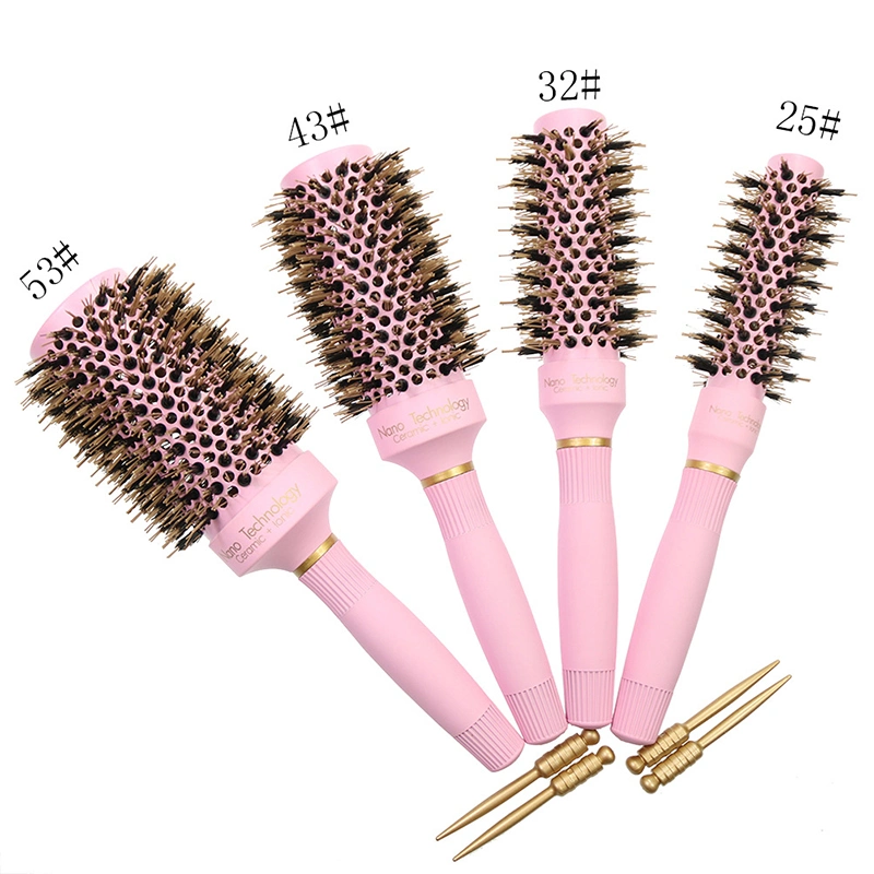 Ceramic Hair Brushes Manufacturers Boar Bristle Salon Styling Round Pink Hair Brush