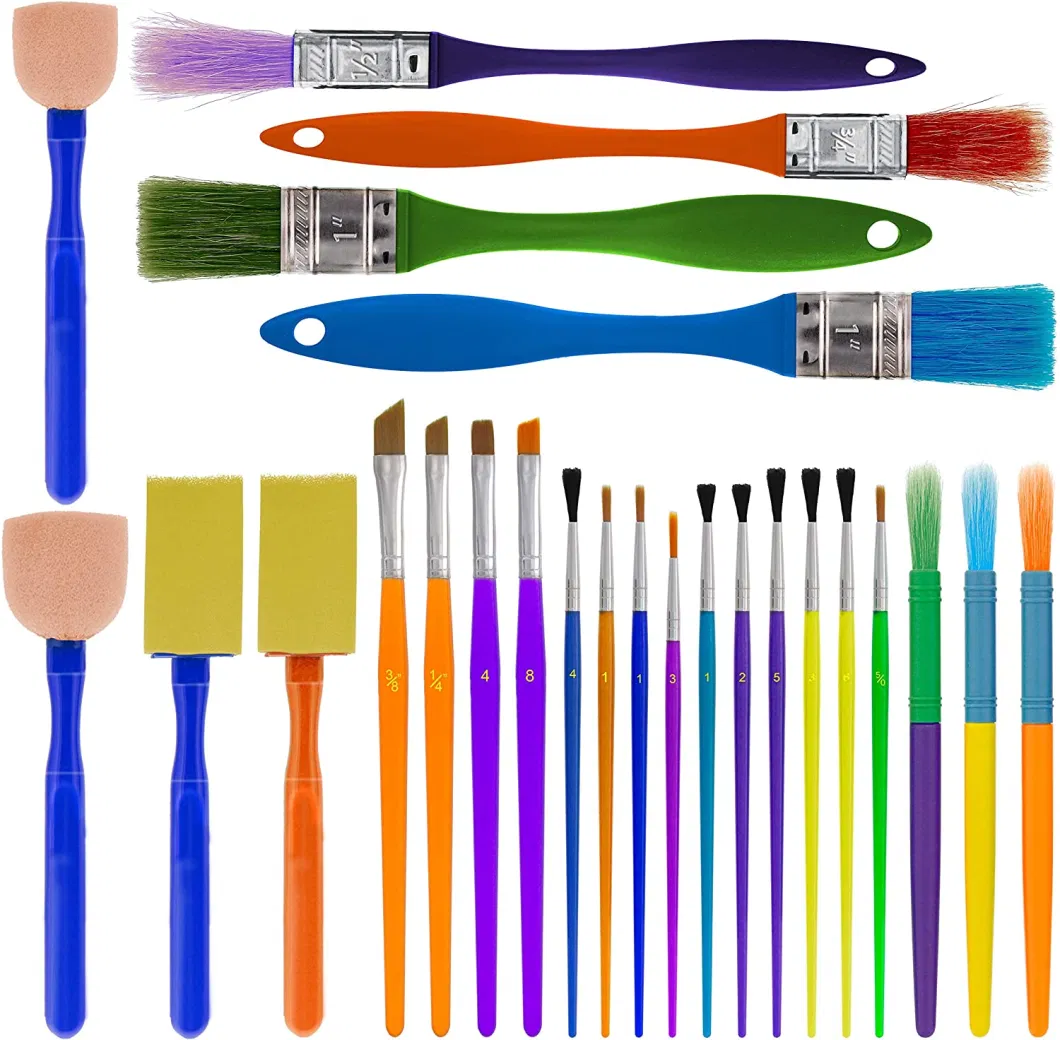 25-Piece Children&prime;s All Purpose Paint Brush Set - Artist Variety Value Pack 6 Types Flat Round Brush