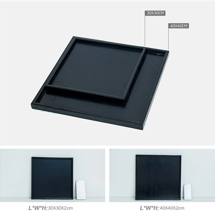 High Quality Custom Serving Tray Beautiful Black Paint Pine Wood Tea Tray with Handle
