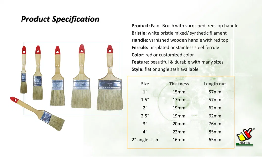 High Quality 1&quot; to 4&quot; Varnished Red-Top Wooden Handle Paint Brush
