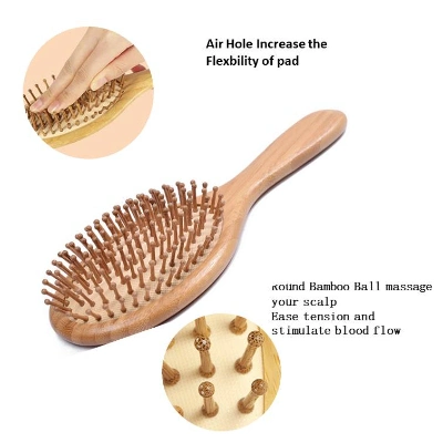 Oval Bamboo Wooden Hair Brush to Detangle and Massage