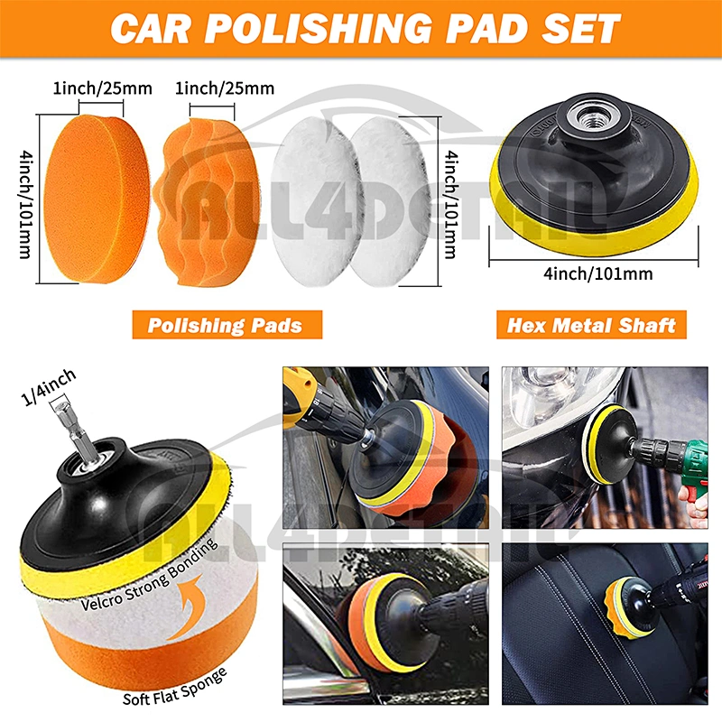 28PCS Car Detailing Kit Interior Detailing Kit Yellow Detail Drill Brush Cleaning Tools Set