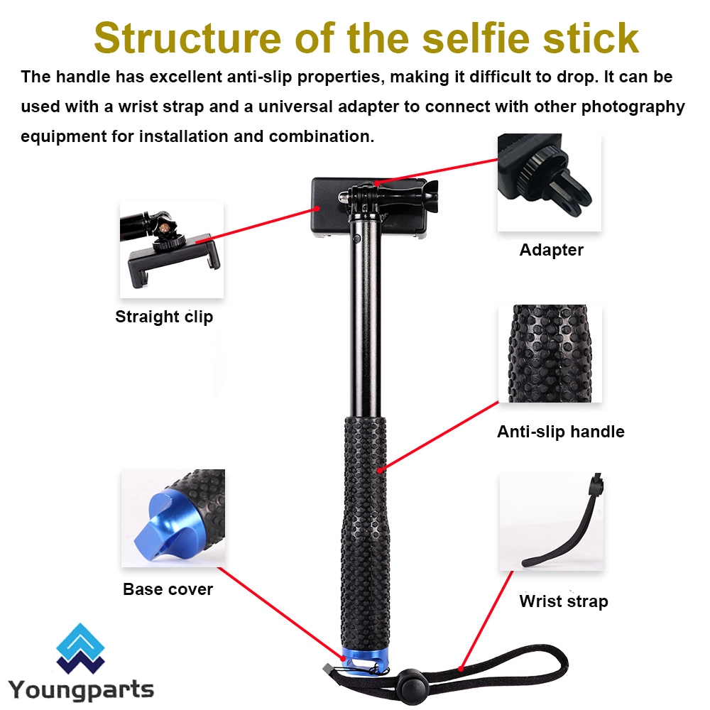 Extendable Aluminum Selfie Stick Monopod Hand-Held Adjustable Telescopic Extension Pole for Gopro Hero (2018) Hero 10 9 8 7 6 5 4