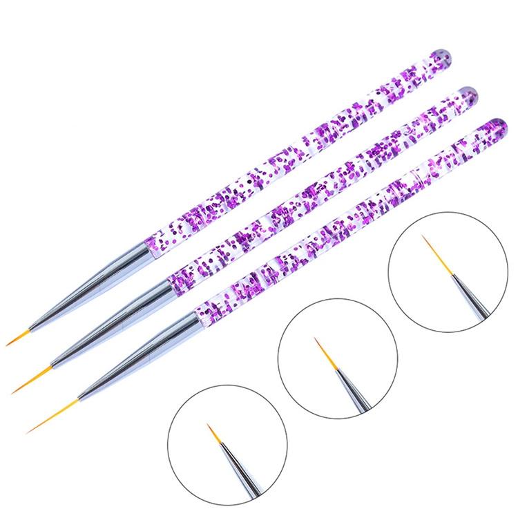 3 Size Acrylic Nail Art Painting Strip Brush Set Maniure Drawing Tool