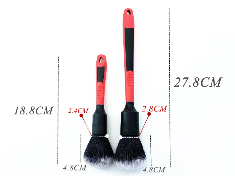 Red Rubber Handle 18/28cm Car Detailing Brushes Dense Soft Hair for Interior Gently Removing Dirt &amp; Dust