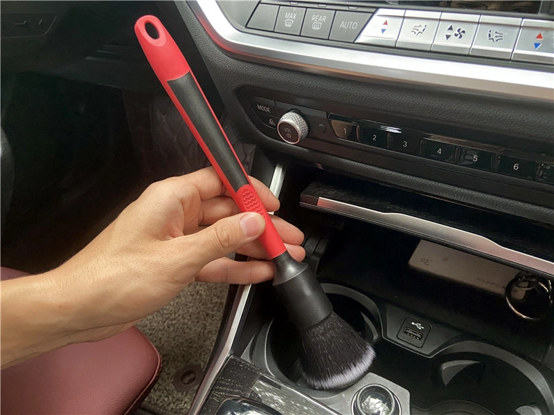 Red Rubber Handle 18/28cm Car Detailing Brushes Dense Soft Hair for Interior Gently Removing Dirt &amp; Dust