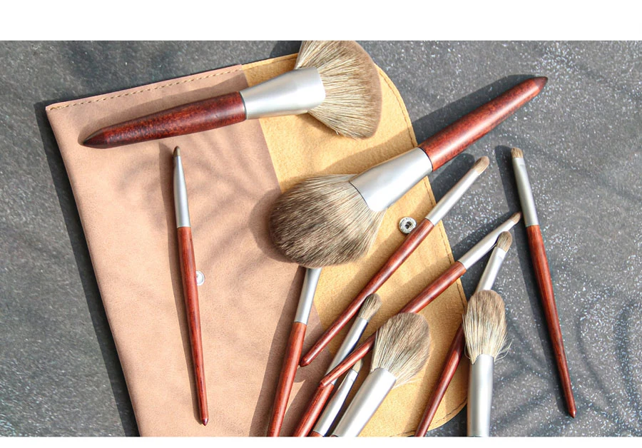 12PCS Set Wood Color ABS Plastic Handle Vegan High Quality Synthetic Hair Makeup Brush Beauty Tools