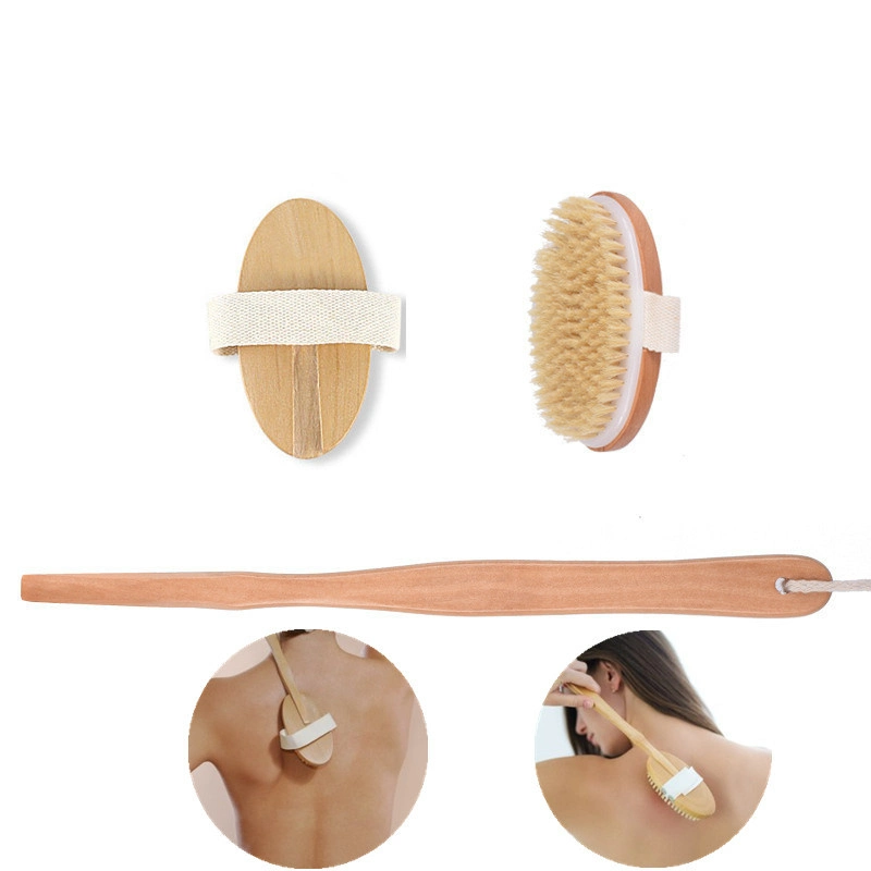 Long Curved Removable Replaced Handle Boar Bamboo Oval Bath Shower Bath Brushes