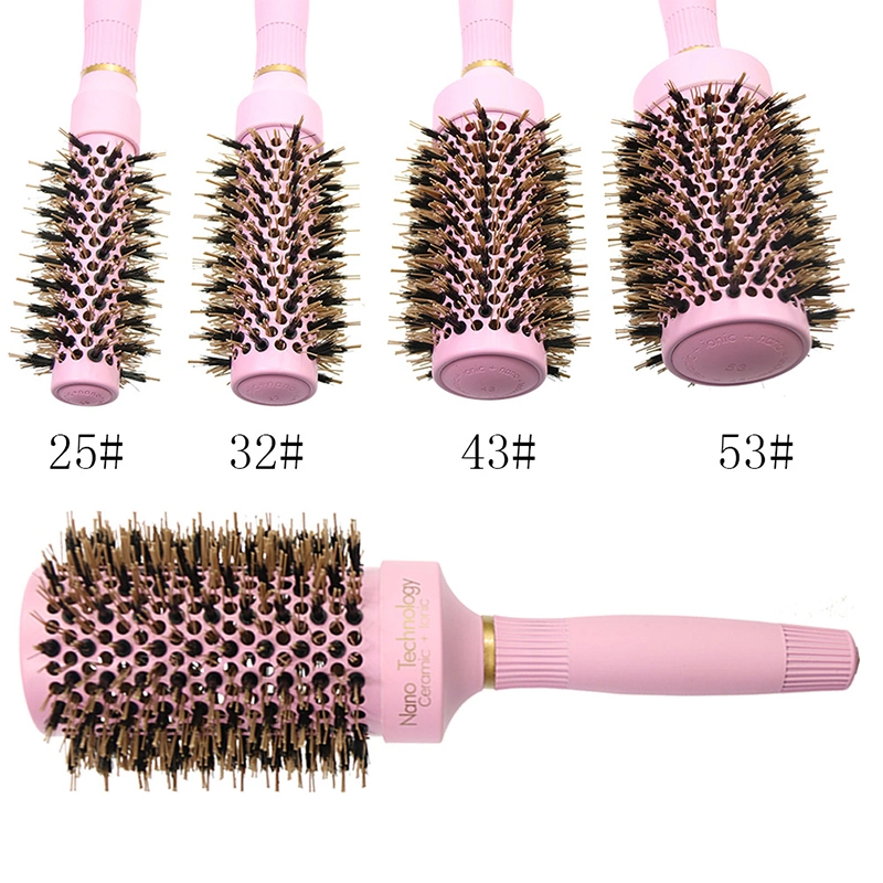 Ceramic Hair Brushes Manufacturers Boar Bristle Salon Styling Round Pink Hair Brush