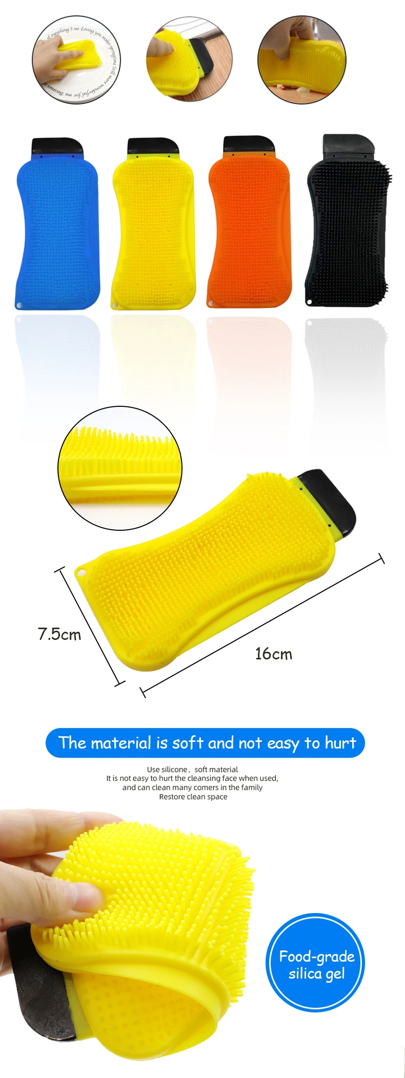 Houseshould Dishwashing Silicone Pad Cleaner Sponge Silicon Cleaning Brush for Dishes