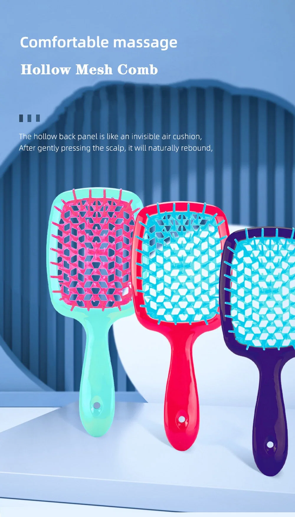 Hollow Air Grid Combing Styling Brush Home Fluffy Styling Combing Air Cushion Massage Combing Wide Tooth Brush