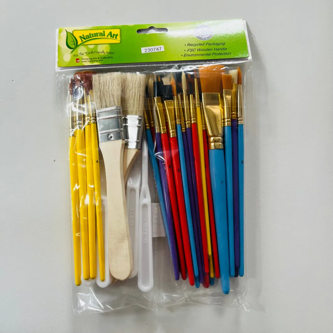 Craft Paint Brush Starter Kit 25PCS Assorted Sizes, Plastic Handle and Wood Handle Suit