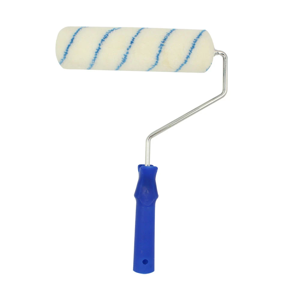 Wholesale 9 Inch Nylon Paint Roller Blue Stripe Polyester Fabric Cover Paint Roller Brush with Plastic Handle