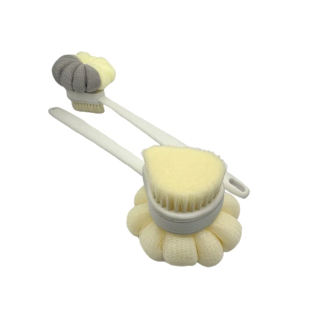 Free Sample 40g PE Mesh Sponge Ball Bath Brush with Long Handle