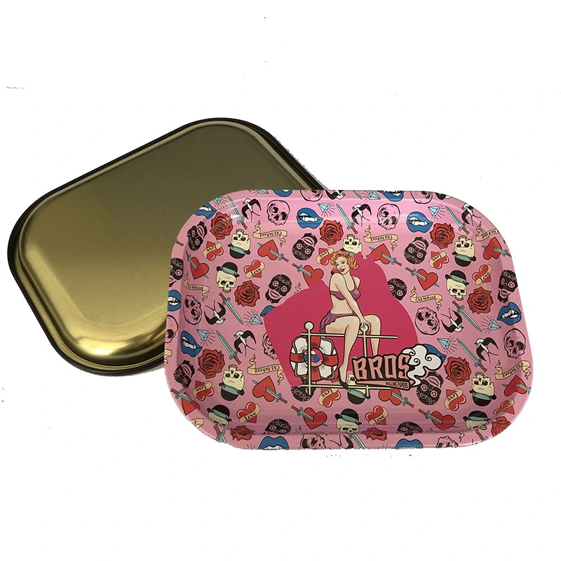 Bros Pink Metal Smoking Rolling Tray with Magnet Cover