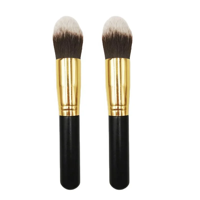 Oblique Round Head Gold Aluminum Tube Solid Wood Handle Single Brush