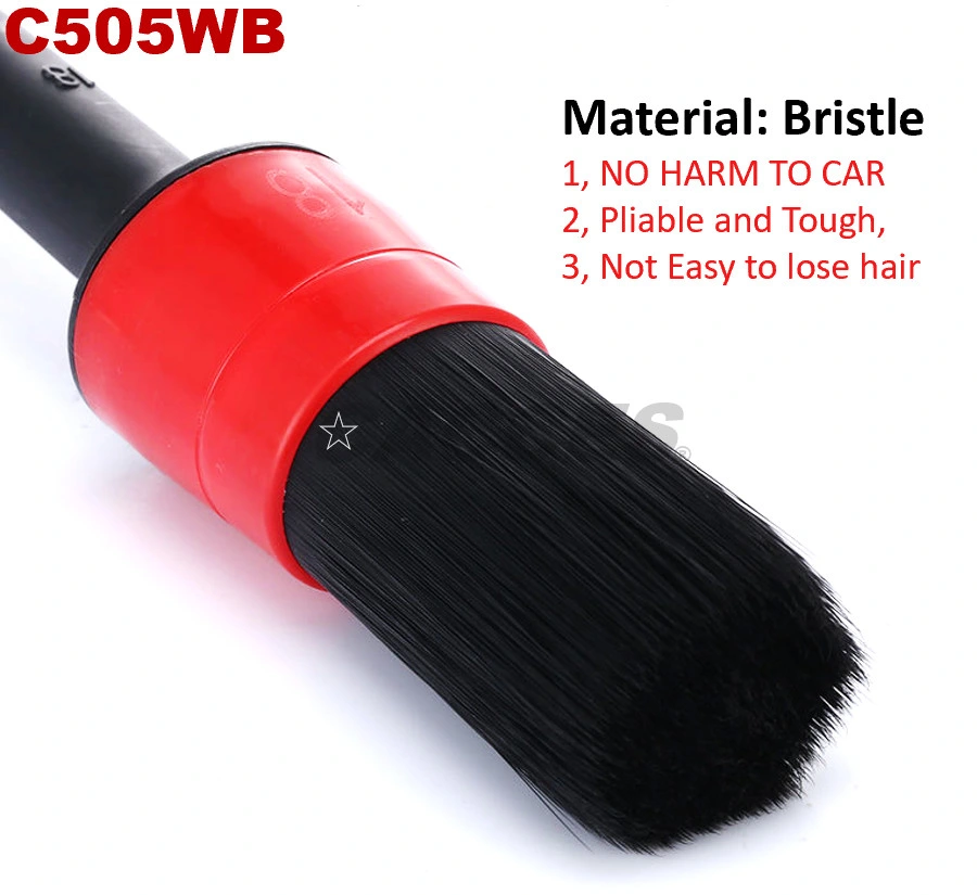 5 Multi-Purpose Car Detailing Brushes, 5 Head Sizes W/ Natural Boars Hair Milling Synthetic Fiber for Exterior&Interior Detailing, Dry&Wet Cleaning Use Kit