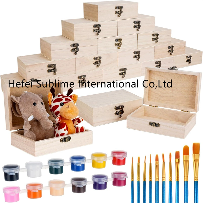 Unfinished Wooden Boxes with Paint Brushes Set for DIY Crafts, Handicrafts