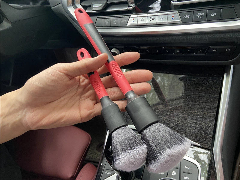 Red Rubber Handle 18/28cm Car Detailing Brushes Dense Soft Hair for Interior Gently Removing Dirt &amp; Dust