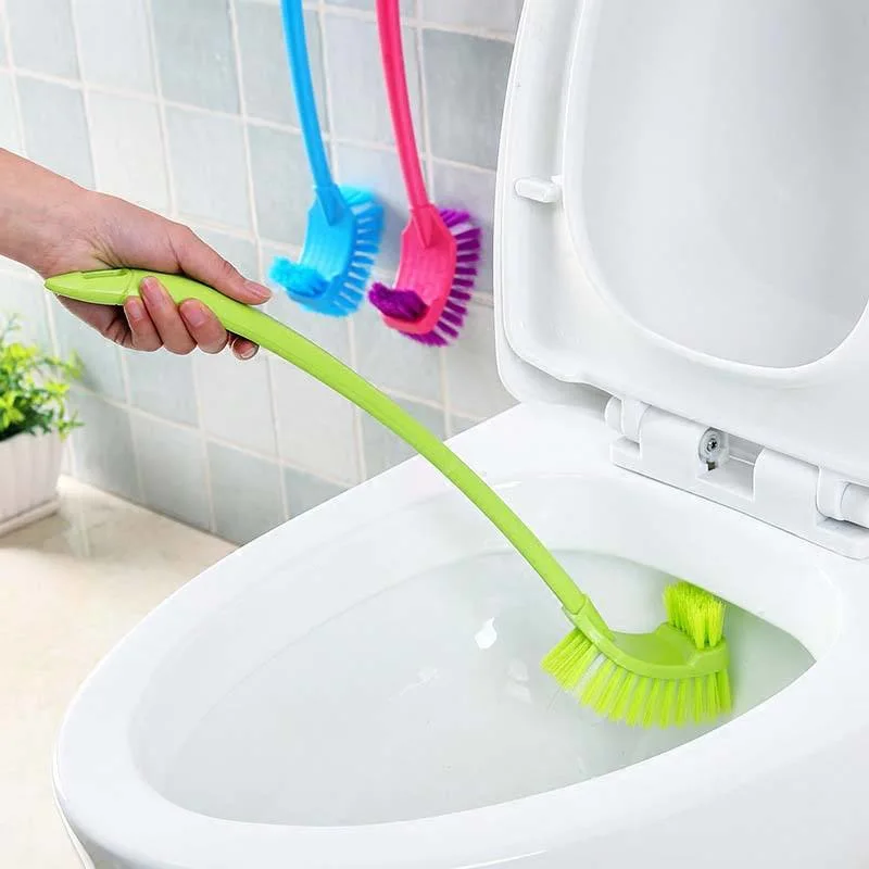 Plastic Bent Long Handle Double - Headed Toilet Bathroom Dead - End Cleaning Brush