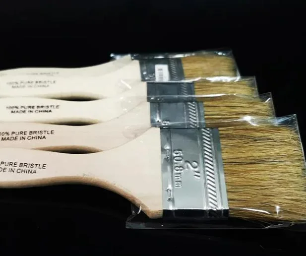 Natural White Bristle Chip Brush Natural Wooden Handle Oil Paint Brush Set