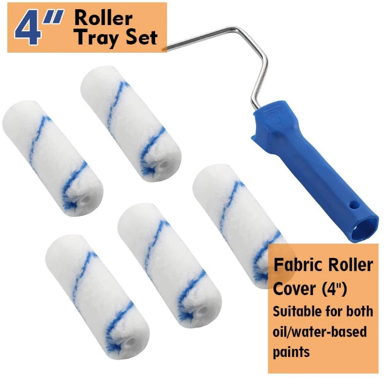 Small Paint Tray Set with High-Density Foam Mini Roller Refills, Roller Frame, Paint Tray, 4&quot; Microfiber Roller Covers, House Painting Roller Brush (12-Pack)