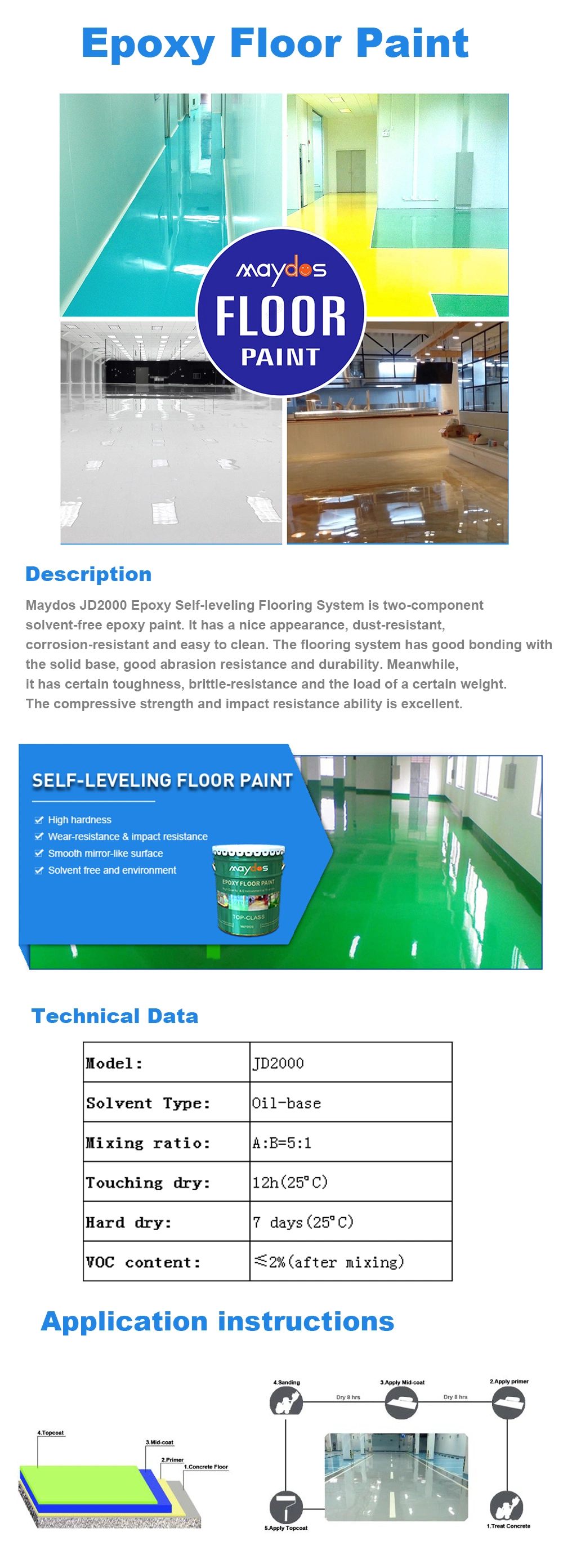 Maydos Epoxy Floor Paint for Concrete Floor Decoration