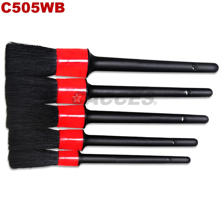 Detailing Brush Set-5 Size Premium Natural Boar Hair Mixed Fiber Plastic Handle Automotive Detail Brushes for Cleaning Wheels, Engine, Interior, Air Vent, Pipe