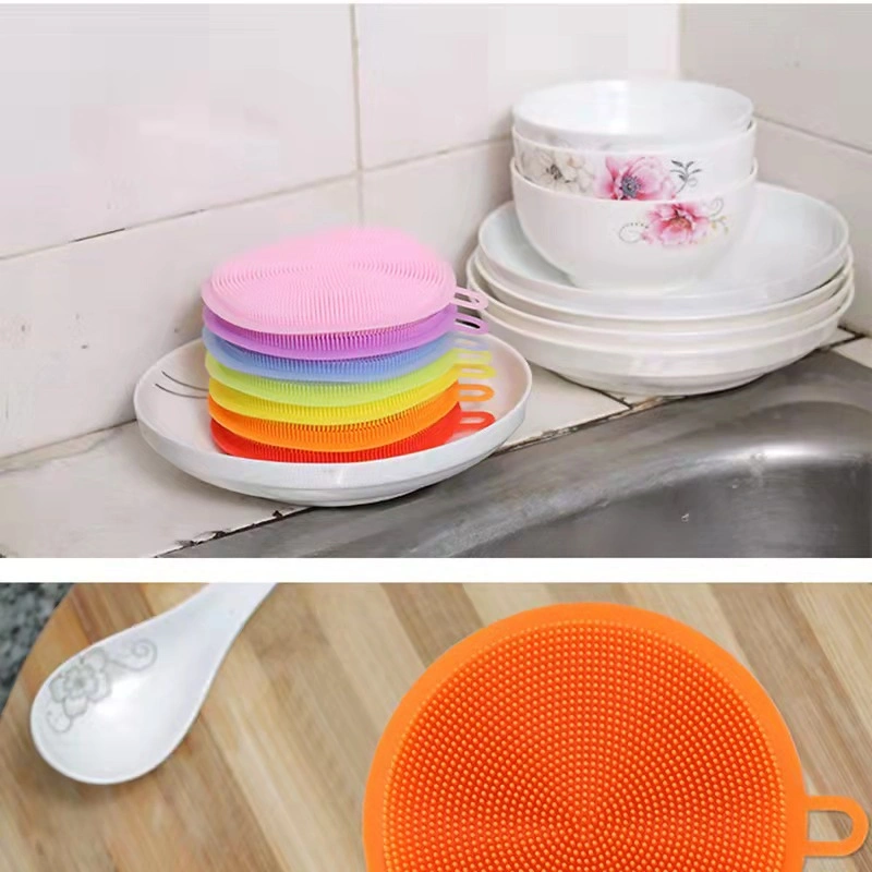 Silicone Sponges Kitchen Scrub Brush Round Silicone Dish Brush with Double Side Bristles