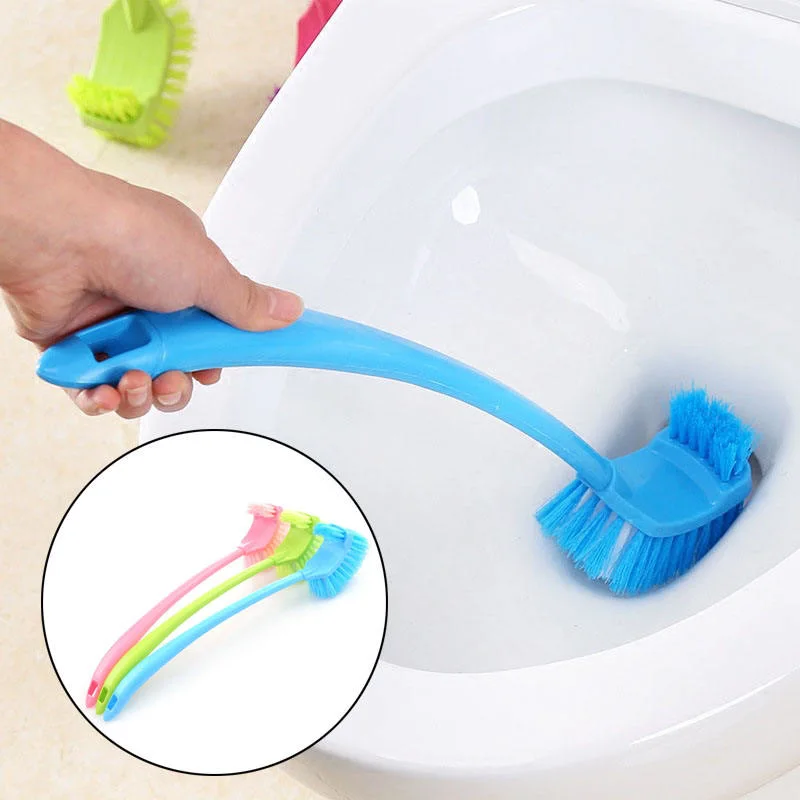 Plastic Bent Long Handle Double - Headed Toilet Bathroom Dead - End Cleaning Brush