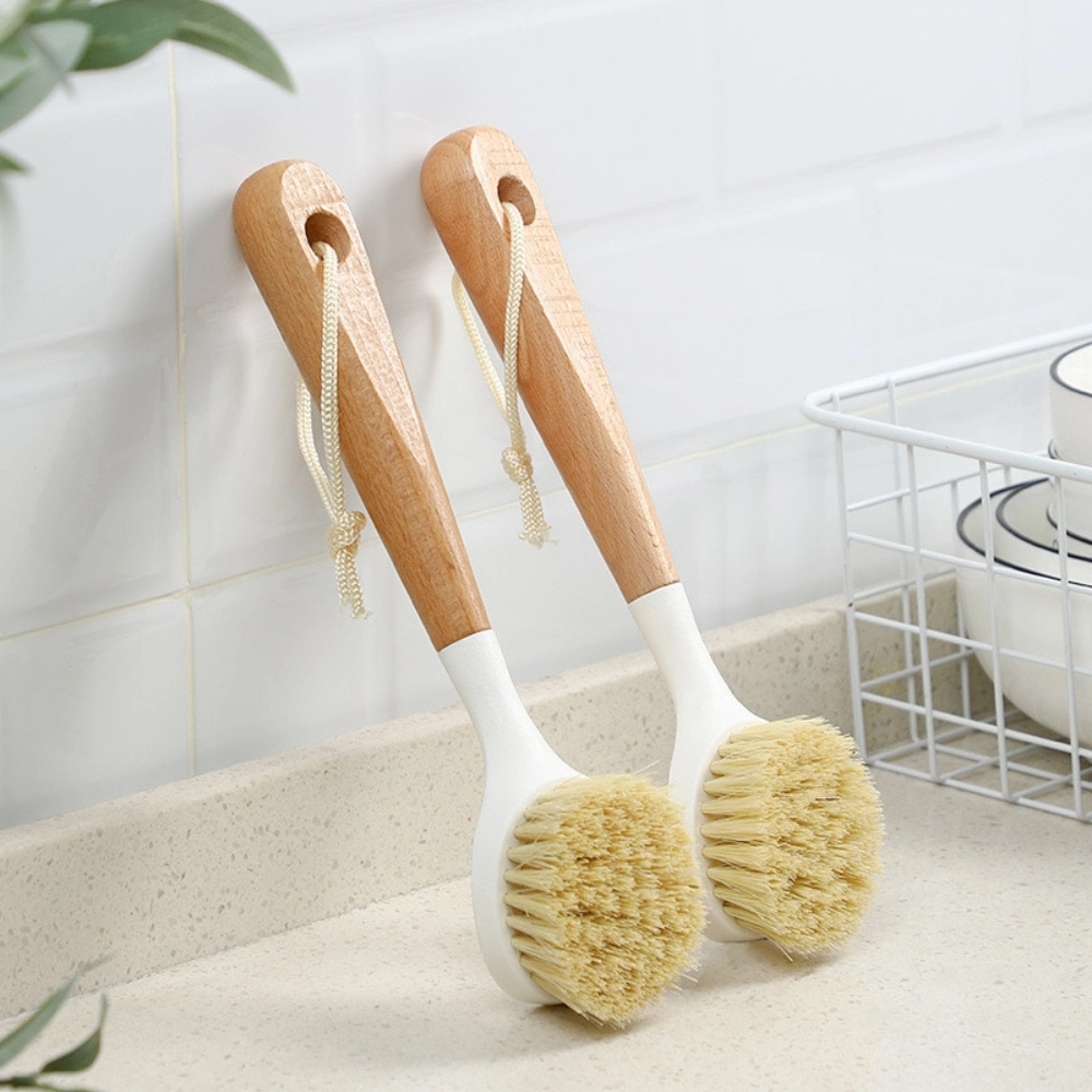 Kitchen Sink Brush with Hanging Rope for Skillet Pan Bristles Dish Scrubber Long Wooden Bl23191