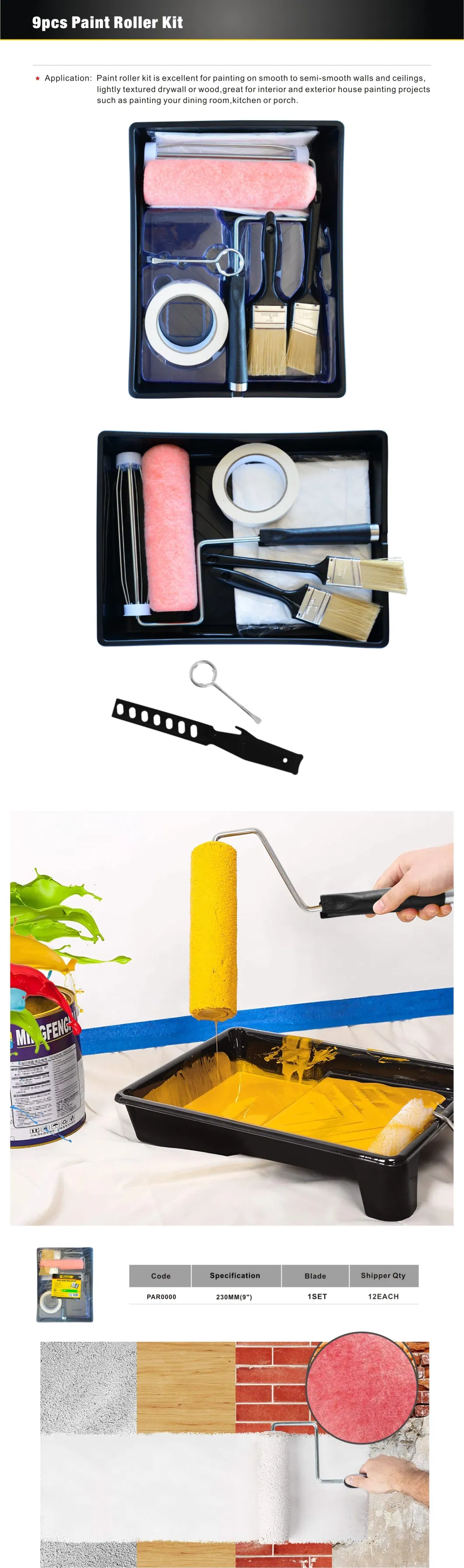 9&quot; Professional Paint Roller Set Painting Tools 9PCS Paint Roller Kit