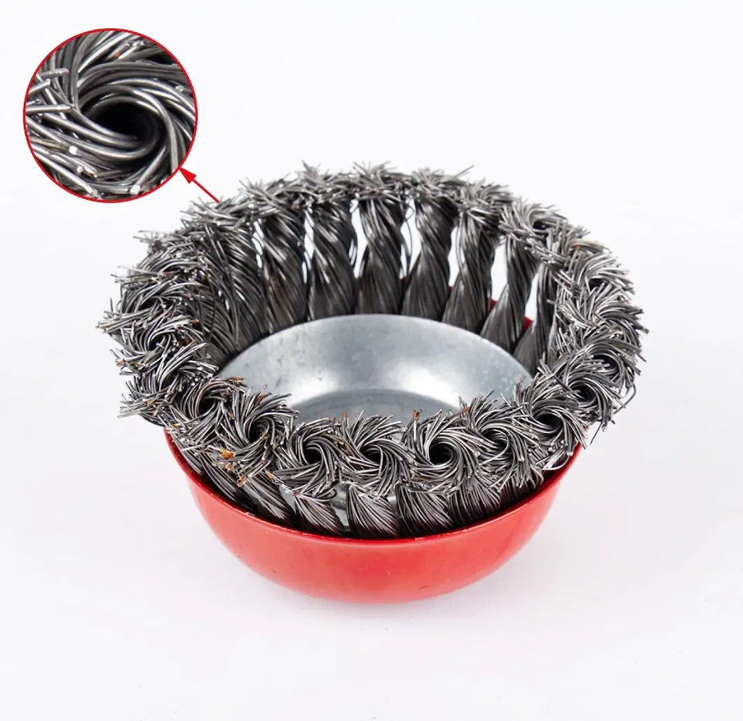 Twist Knotted Crimped Steel Wire Crimped Wire Cup Brush 3 PCS, 100mm Cup Brush with M14 X 2 Threaded Hole for Cleaning Rust