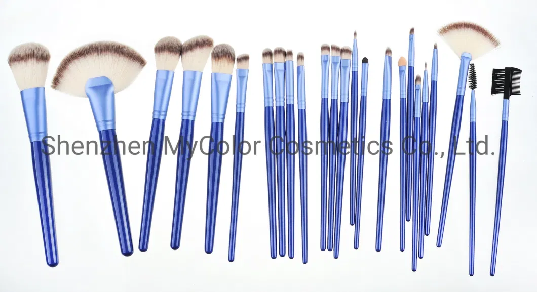 24PCS Professional Blue Makeup Artist Brush Set Cosmetics Brush Kit with Cosmetic PU Bag