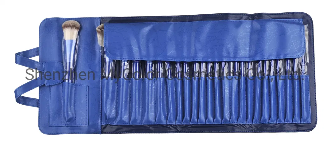 24PCS Professional Blue Makeup Artist Brush Set Cosmetics Brush Kit with Cosmetic PU Bag