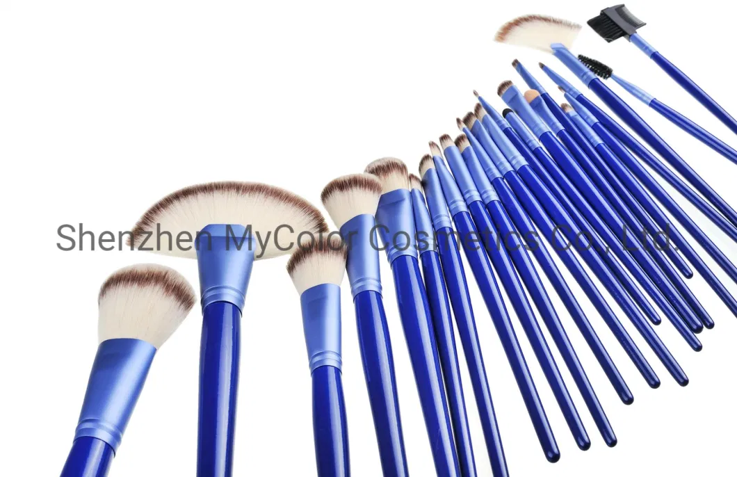 24PCS Professional Blue Makeup Artist Brush Set Cosmetics Brush Kit with Cosmetic PU Bag