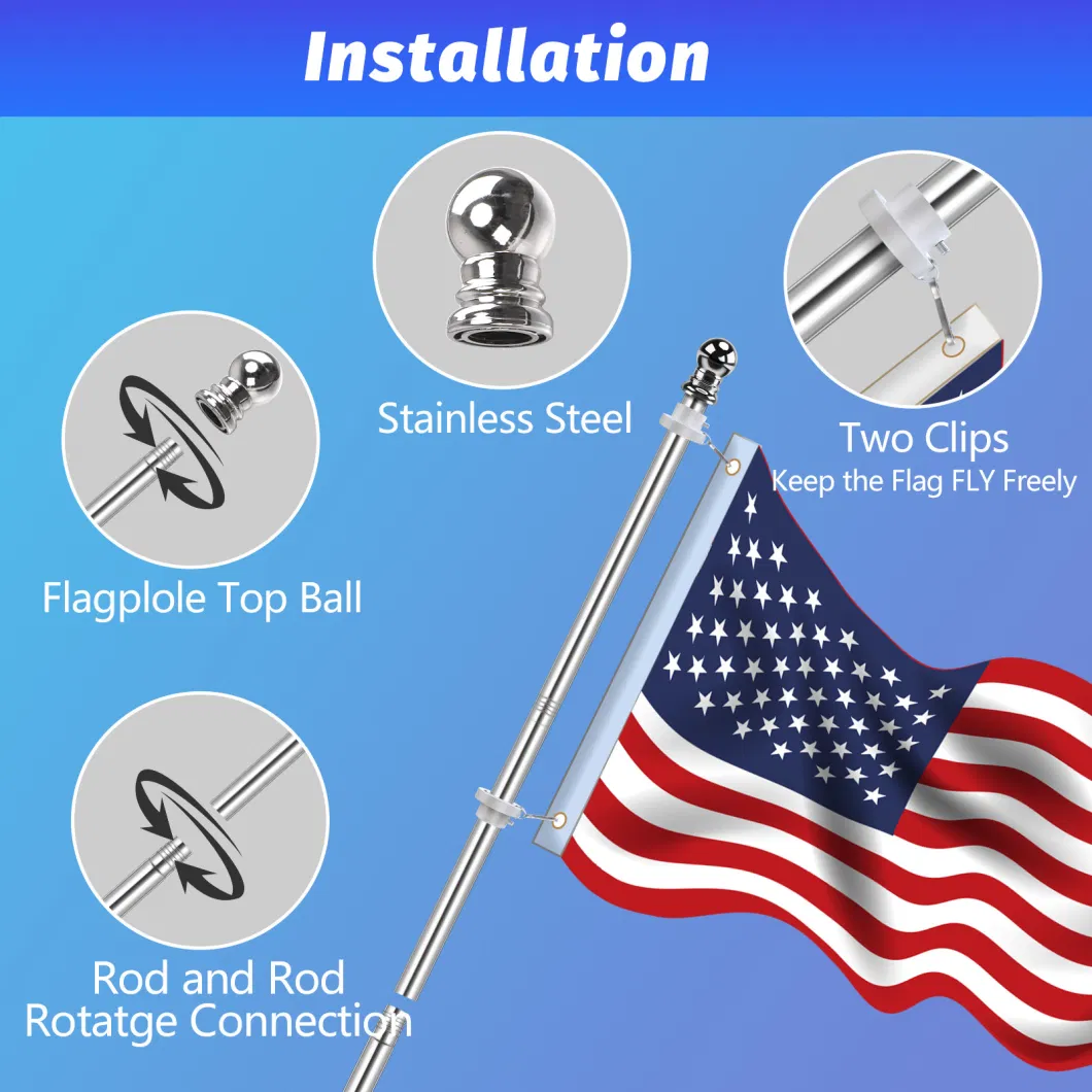 Double Hole USA Flag Pole Base 6FT 0.3mm Diameter Aluminum Foadable Flag Pole Adjust Flag Pole Extension Pole Sectional Flag Pole