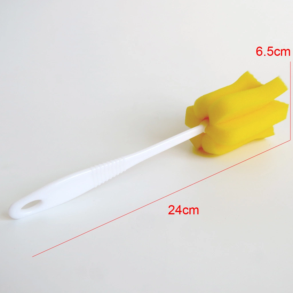 Yellow Sponge Head Long Handle Bottle Brush Cup Sponge Brush