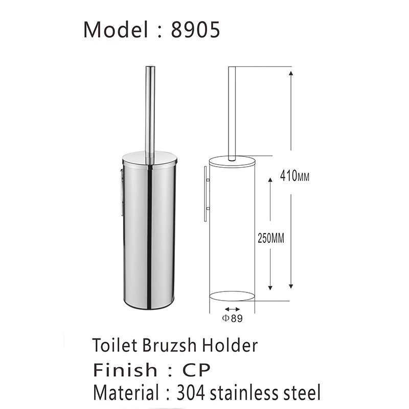 Stocco Chrome Toilet Brush Holder Stainless Steel Cleaning Tool Durable Vertical Bathroom Toilet Brush Wall Mounted